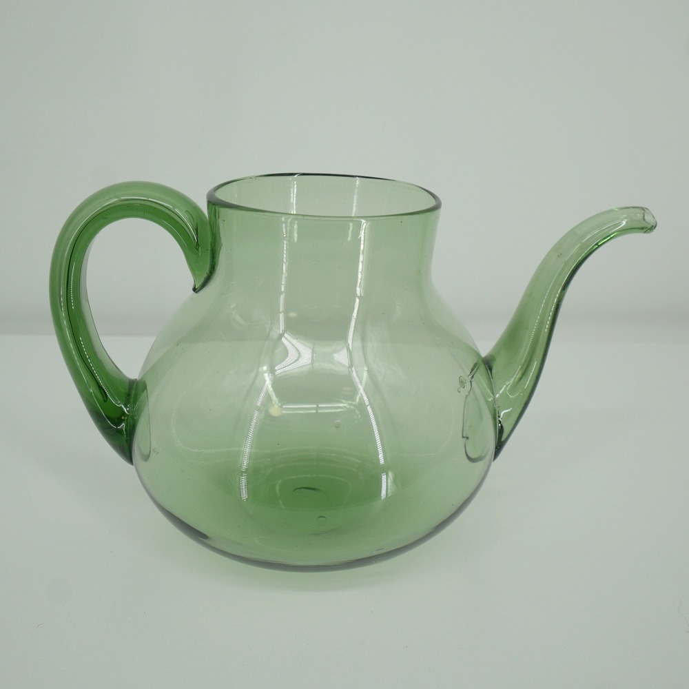 Kettle Pitcher Green Blown Glass MCM Decorative Pitcher